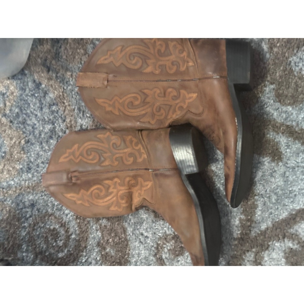 Cowboy Western Boots‎ Embroidered Leather Pull On Brown Boots